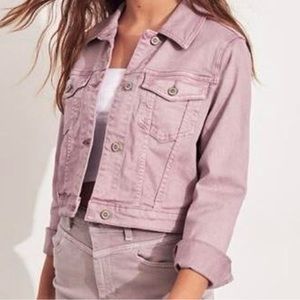 Hollister Women’s Lavender Crop Denim Jacket Sz Medium